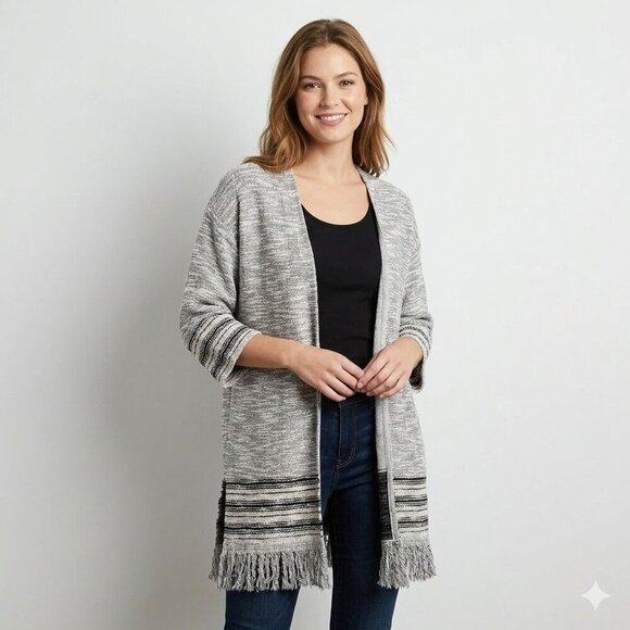 Ariat Sweaters - Ariat Open Mid-Length Cardigan Fringe Bottom Gray Metallic Size L Western Boho